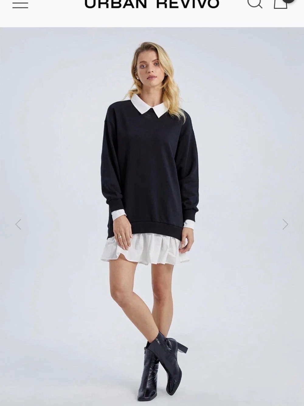 Urban Revivo Black Collared Midi Dress with White Trim
